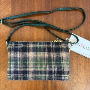 Jen & Co Plaid Crossbody Bag in Green and Navy